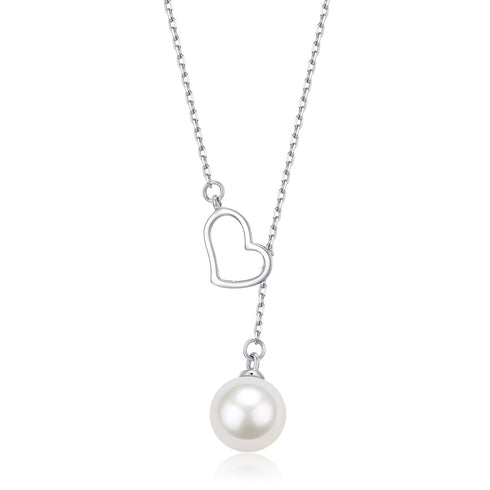 8-9mm Freshwater Akoya Pearl Silver Heart Pendant Necklace - House Of Pearls